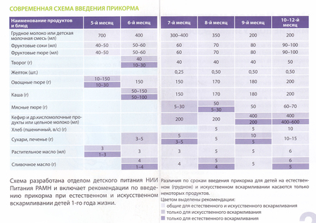Схема прикорма с 6 месяцев при искусственном вскармливании по дням