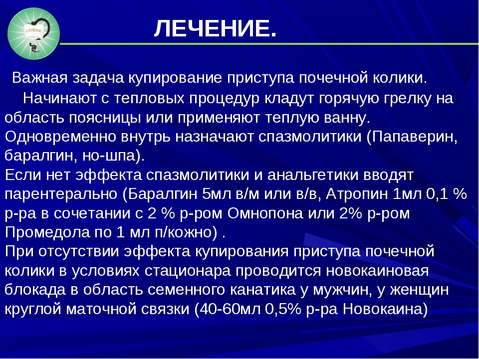 Как снять приступ колик. Купирование приступа почечной колики. Методы купирования почечной колики. Купировать почечную колику. Принципы купирования почечной колики.