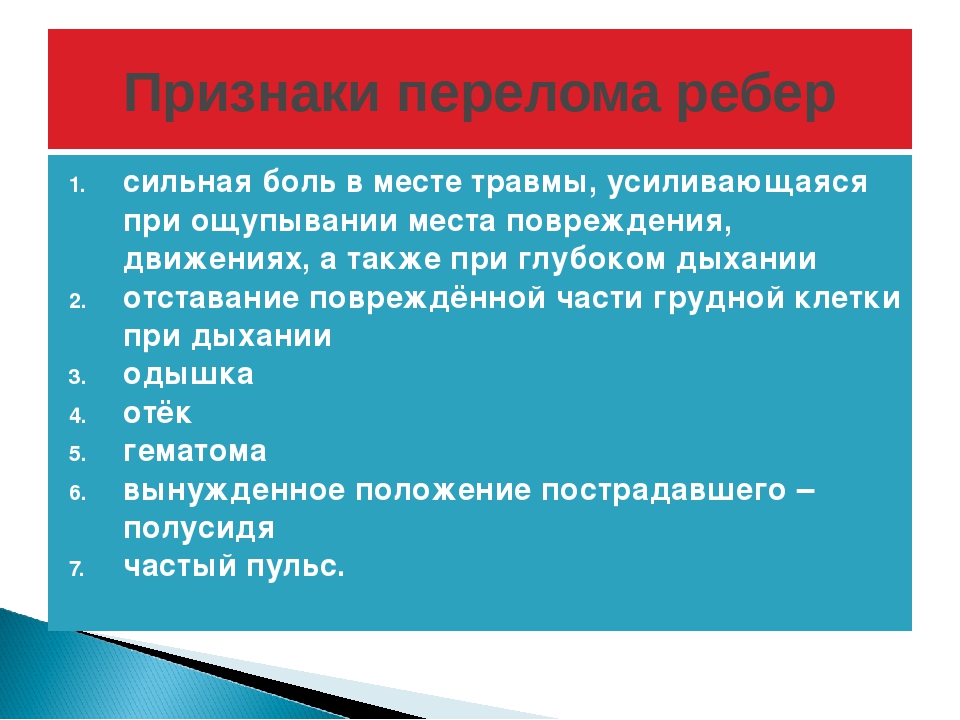 Симптомы перелома ребра. Признаки закрытого перелома ребер. Основной признак перелома ребер. Основными признаками перелома ребер являются:.